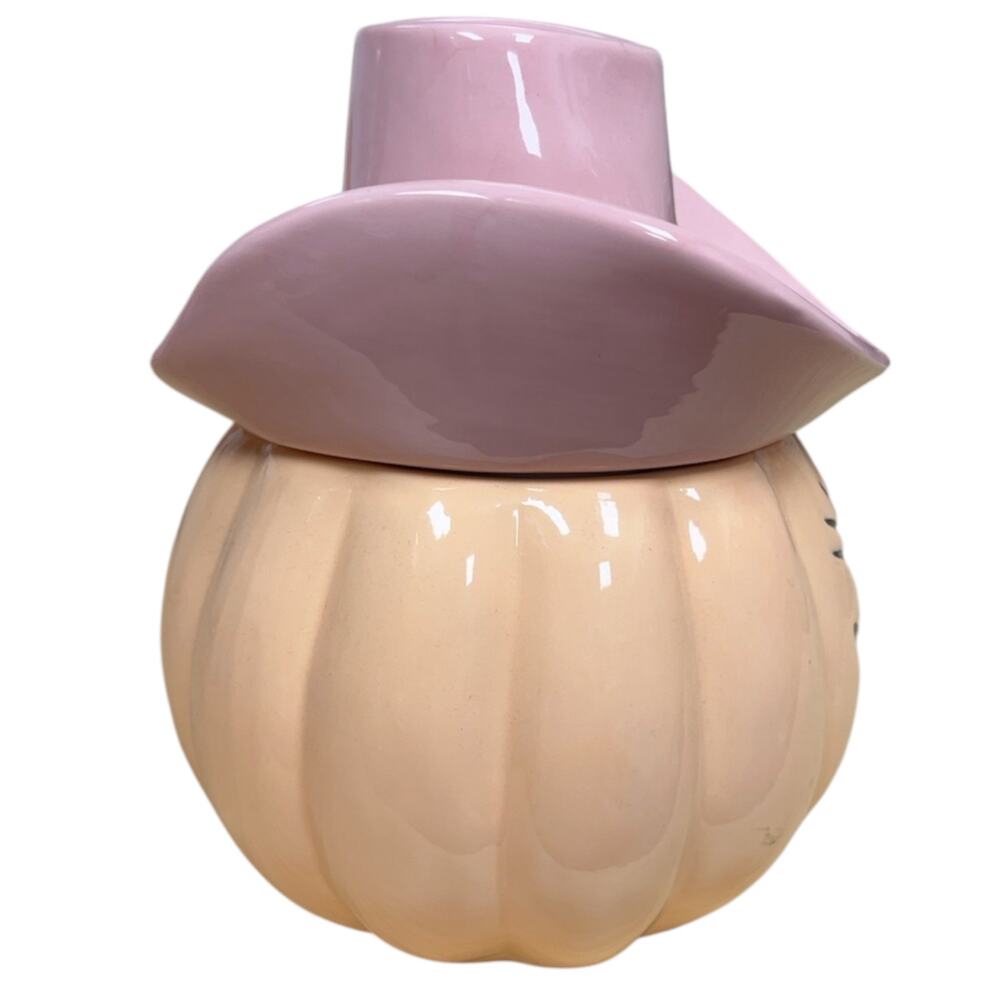 Pink Cowboy Hat Pumpkin Ceramic Canister Jack O Lantern Western Halloween Decor - Picture 6 of 6